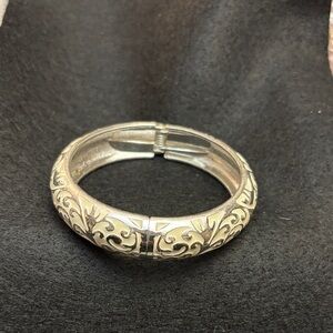 Beautiful scroll filigree - Silver and Cream Bangle Bracelet